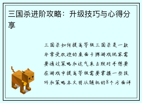 三国杀进阶攻略：升级技巧与心得分享